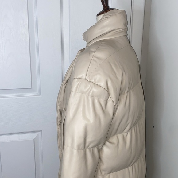 SOMETHING NAVY Faux Leather White Puffer Winter Coat Button Up Jacket-flawed - Picture 9 of 15